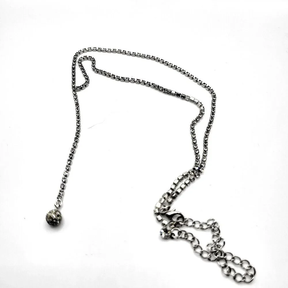 Dainty Rhinestone Y Drop Ball Necklace 20.5in